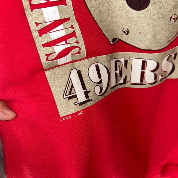Vtg 90s Mens L Spell Out Big Logo San Francisco 49ers Football Sweatshirt USA - Picture 3 of 10